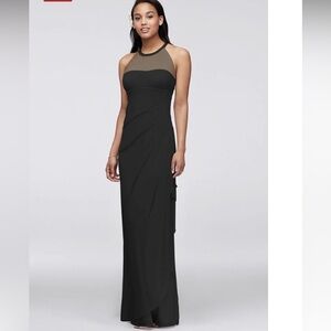 David’s Bridal Long Mesh Dress With Illusion Halter Neckline Black Size 10